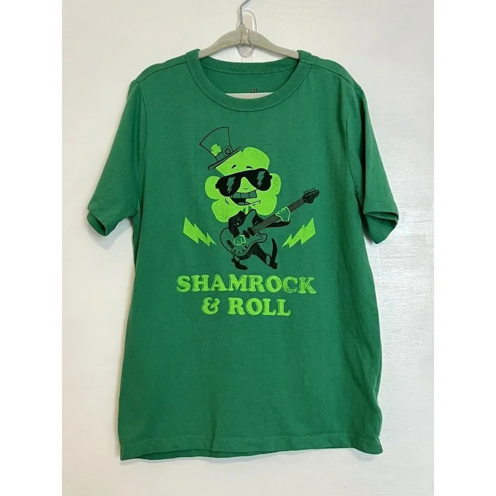 Gap Kids Shamrock & Roll Graphic T-Shirt St Patricks Paddys Pattys Day S 6-7